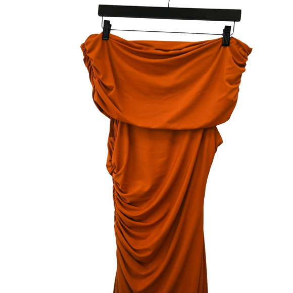 Halston Aliana Mini Dress Size 8 Orange Off the Shoulder Jersey Ruched Cocktail - Picture 2 of 7